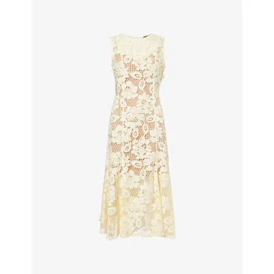 Self-portrait Midi Dress Yellow Crochet Lace With Yellow Cotton Lace For Women In White