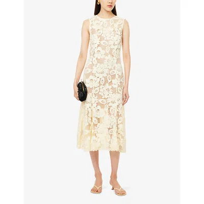 Self-portrait Midi Dress Yellow Crochet Lace With Yellow Cotton Lace For Women In White