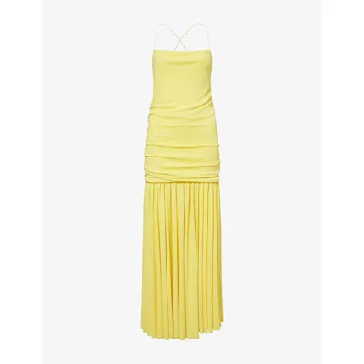 Jacquemus Yellow Dress With Straight Neckline And Gathered Waist In Tech Fabric Woman In Yellow