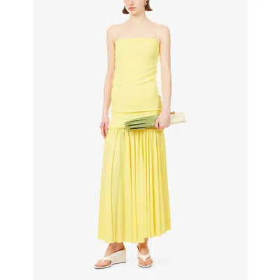 Jacquemus Yellow Dress With Straight Neckline And Gathered Waist In Tech Fabric Woman In Yellow