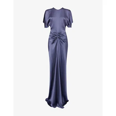 Victoria Beckham Womens Eclipse Isabella Ruched Satin Gown In Blue