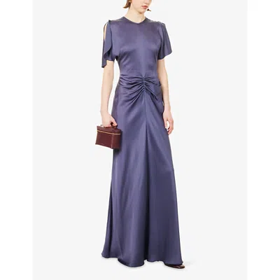 Victoria Beckham Womens Eclipse Isabella Ruched Satin Gown In Blue