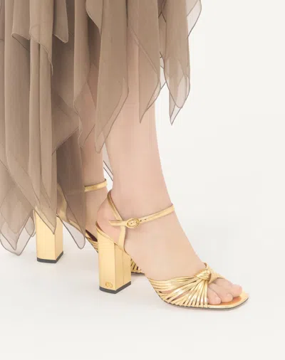 Valentino Garavani 90mm Vlogo Anne Metallic Leather Block-heel Sandals In Yellow