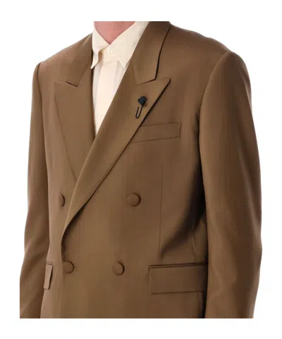 Lardini Soiree Double Breasted Four Button Jacket In Brown