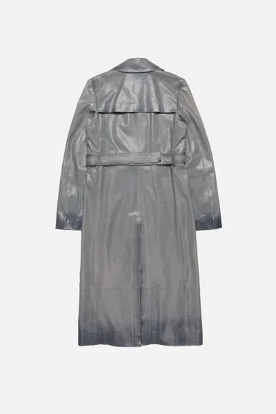 Acne Studios Double-breasted Leather Coat In Gray