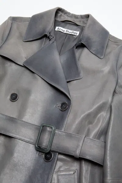 Acne Studios Double-breasted Leather Coat In Gray