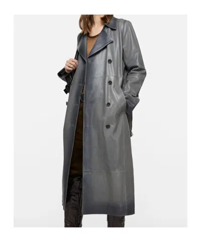 Acne Studios Double-breasted Leather Coat In Gray