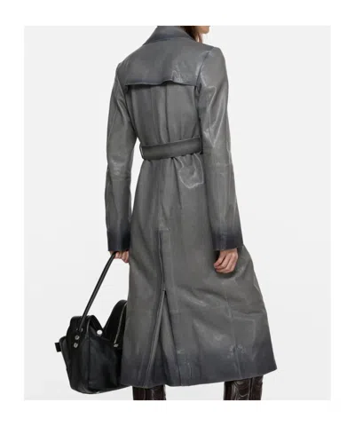 Acne Studios Double-breasted Leather Coat In Gray