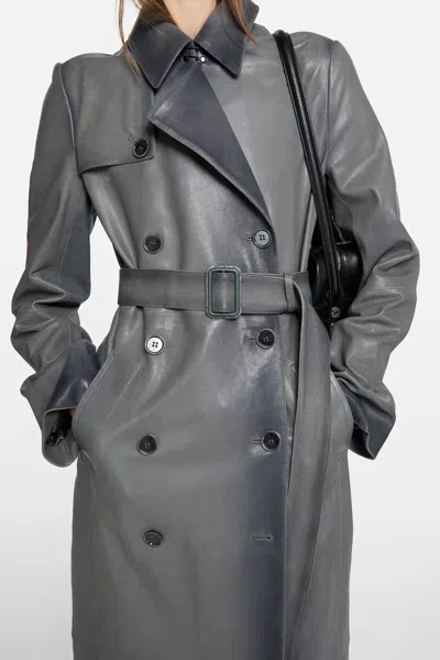 Acne Studios Double-breasted Leather Coat In Gray