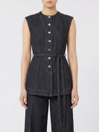 Sportmax Blue Solid Round Neck Top In Blue