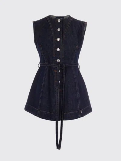 Sportmax Blue Solid Round Neck Top In Blue