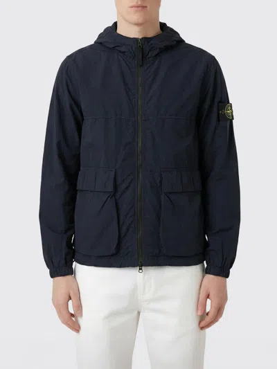 Stone Island Hooded Flap-pocket Jacket In Blue