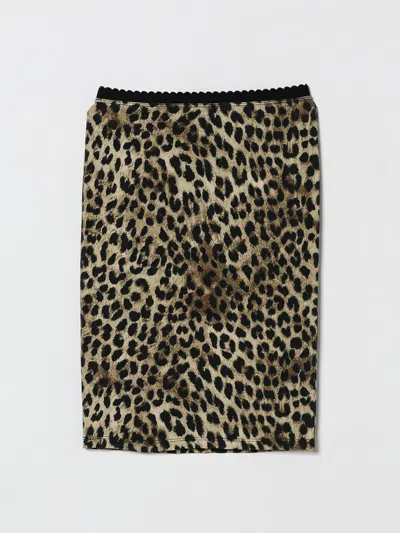 N°21 Kids' Animal-print Logo Midi Skirt In Brown