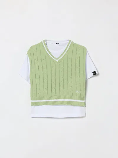 Msgm Crew-neck Cable-knit T-shirt In Green
