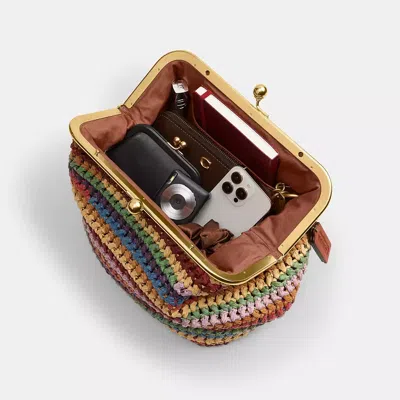 Coach Large Weave Straw Kisslock Frame Bag 27 Multi