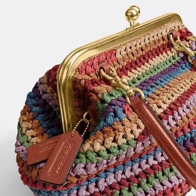 Coach Large Weave Straw Kisslock Frame Bag 27 Multi