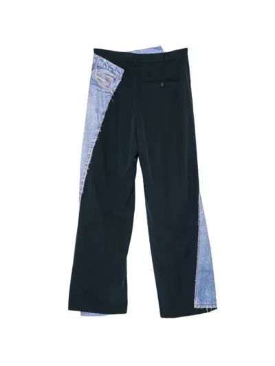 Pushbutton Denim-patch Trousers In Blue
