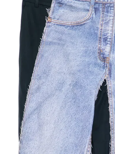 Pushbutton Denim-patch Trousers In Blue