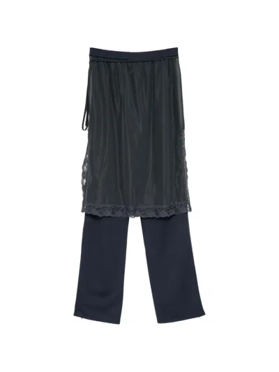 Pushbutton Lace-embellished Trousers In Blue