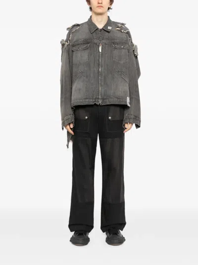 Miharayasuhiro Distressed Collared Jacket In Gray