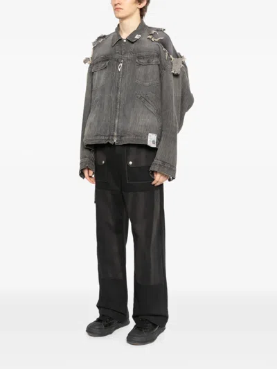 Miharayasuhiro Distressed Collared Jacket In Gray