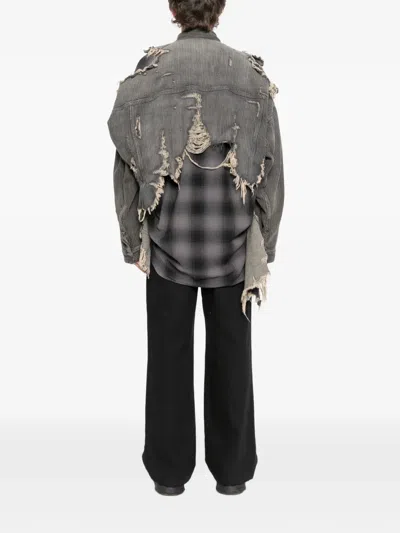 Miharayasuhiro Distressed Collared Jacket In Gray