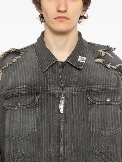 Miharayasuhiro Distressed Collared Jacket In Gray