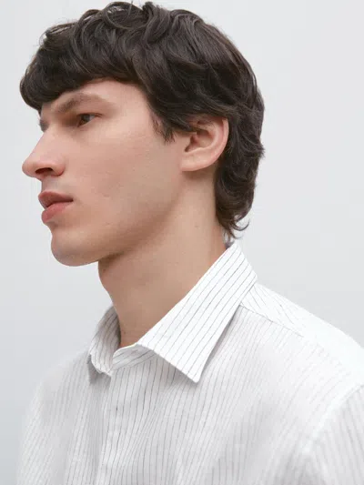 Massimo Dutti Linen Striped Shirt In Red
