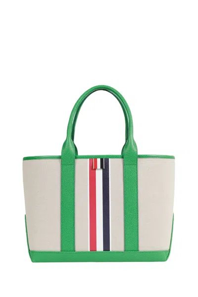 Thom Browne Small Tool Tote With Leather Handle In Green