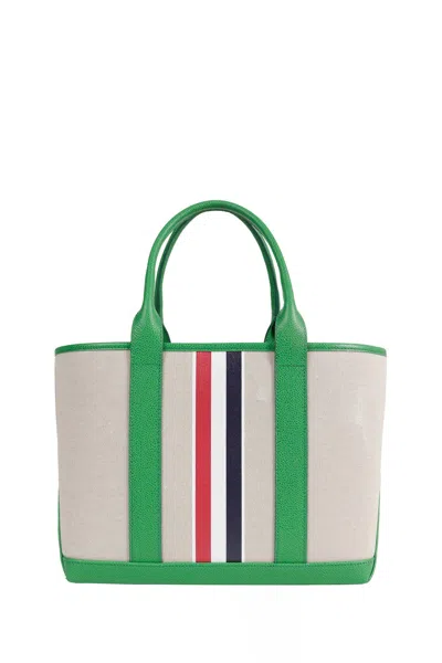 Thom Browne Small Tool Tote With Leather Handle In Green