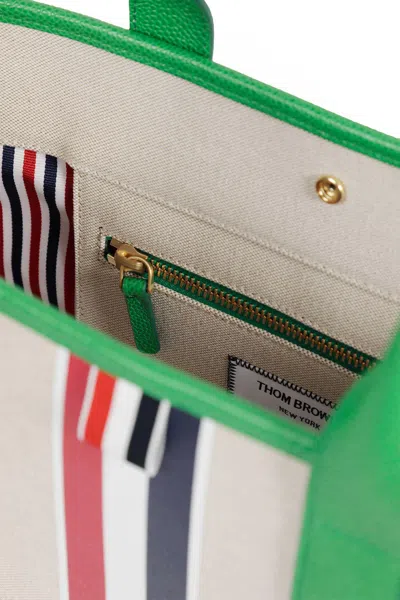 Thom Browne Small Tool Tote With Leather Handle In Green