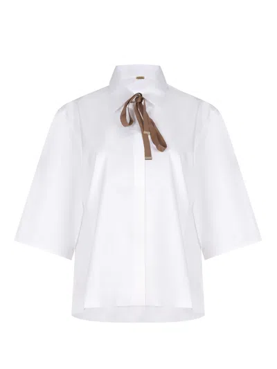 Herno Short Sleeve Shirt Collar Ribbon Detail In White