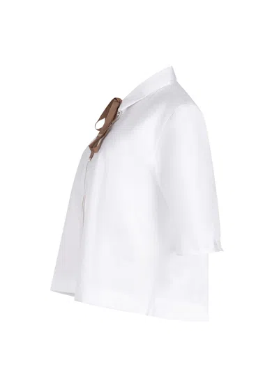 Herno Short Sleeve Shirt Collar Ribbon Detail In White
