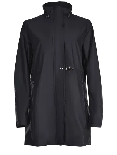 Fay Technical Poplin Virginia Overcoat With Adjustable Drawstring In Blue