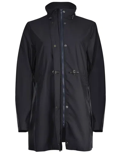 Fay Technical Poplin Virginia Overcoat With Adjustable Drawstring In Blue