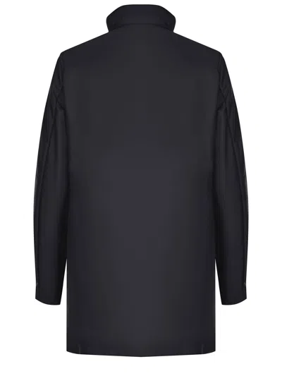 Fay Technical Poplin Virginia Overcoat With Adjustable Drawstring In Blue