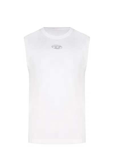 Diesel T-bisco-iod White Sleeveless Top With Logo Detail On The Front In Cotton Man