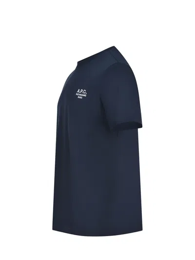 A.p.c. Men Blue Crewneck T-shirt With Logo Embroidered On The Front In Cotton Man