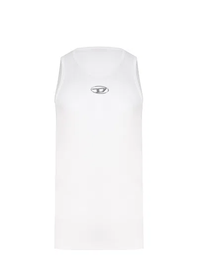 Diesel T-bisco-iod White Sleeveless Top With Logo Detail On The Front In Cotton Man