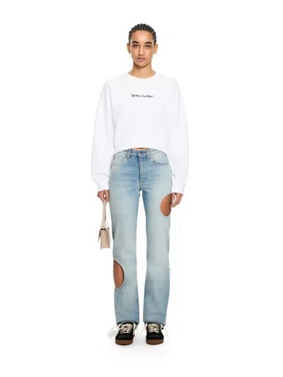 Off-white Embroidered Arrow Script Crop Crewneck In White