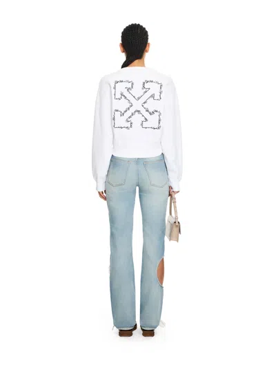 Off-white Embroidered Arrow Script Crop Crewneck In White