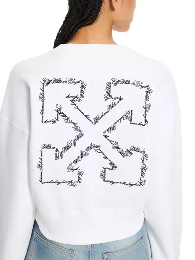Off-white Embroidered Arrow Script Crop Crewneck In White
