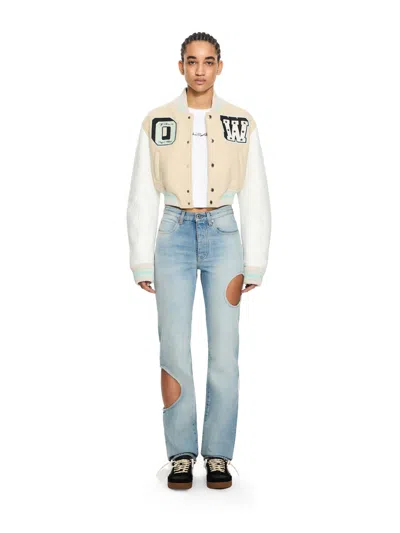 Off-white Graffiti Crop Varsity Jacket In Multi