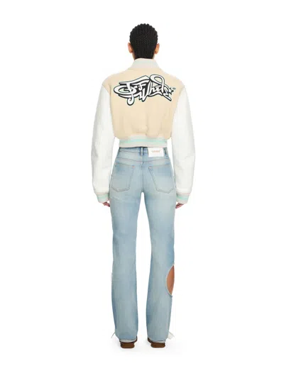 Off-white Graffiti Crop Varsity Jacket In Multi