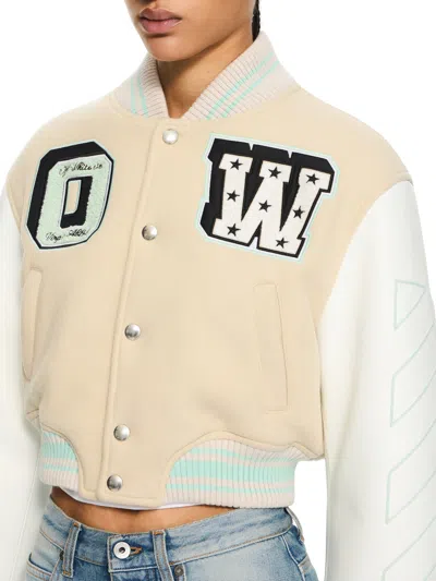 Off-white Graffiti Crop Varsity Jacket In Multi