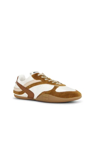 Miu Miu Gymnasium Sneakers In Technical Fabric And Suede In Brown