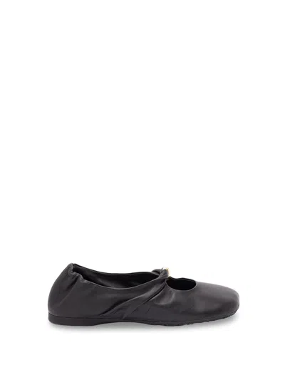 Loewe Black Nappa Leather Pebble Ballerinas In Animal Print