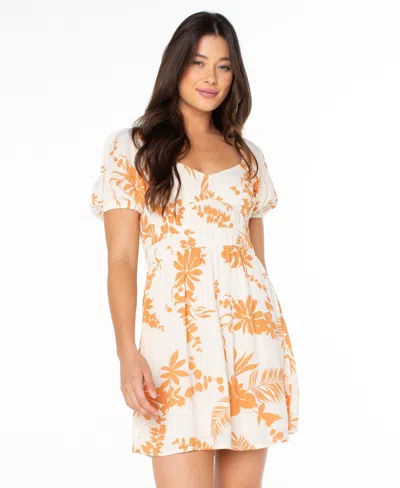 Roxy Camellia Floral Crinkled Gauze Minidress In Orange