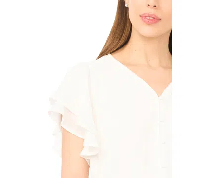 Cece Double Flutter Shirred Shoulder Blouse In White