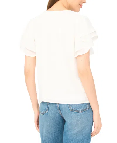 Cece Double Flutter Shirred Shoulder Blouse In White